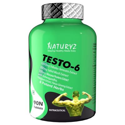 Naturyz Testo-6 Plant based Supplement For Men 2100mg per serving with Maximum Strength 1000mg Tribulus Terrestris, Safed Musli,Kaunj,Ashwagandha, Fenugree